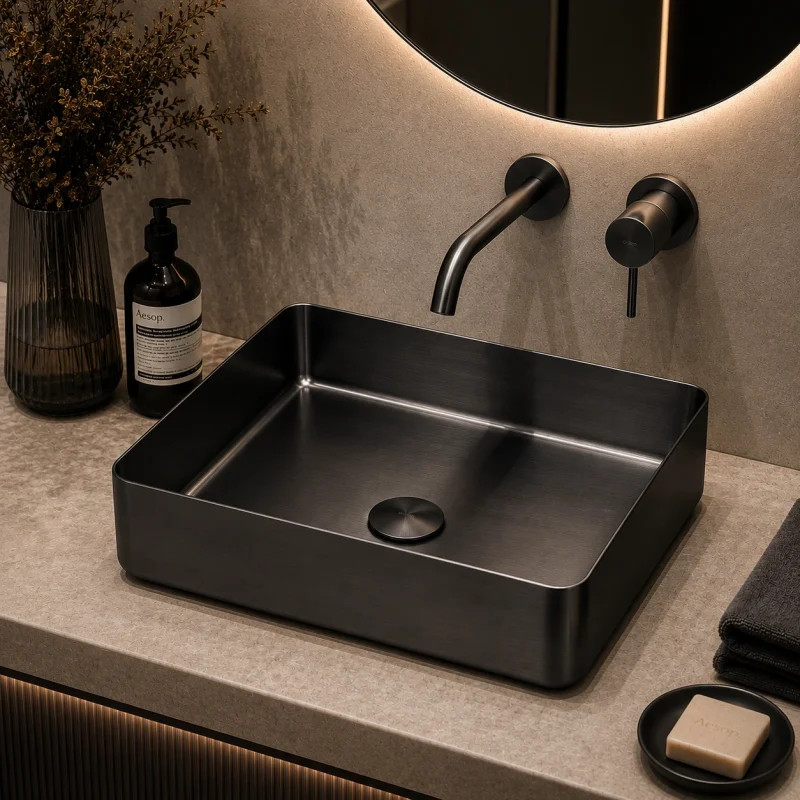 Lavatório de Pousar Quadrado com Válvula VITTA Gun Metal