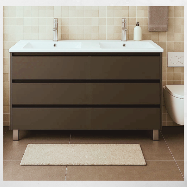 Taiga Móvel 3 gavetas c/pés antracite Torvisco+lavatório branco c/2 pios