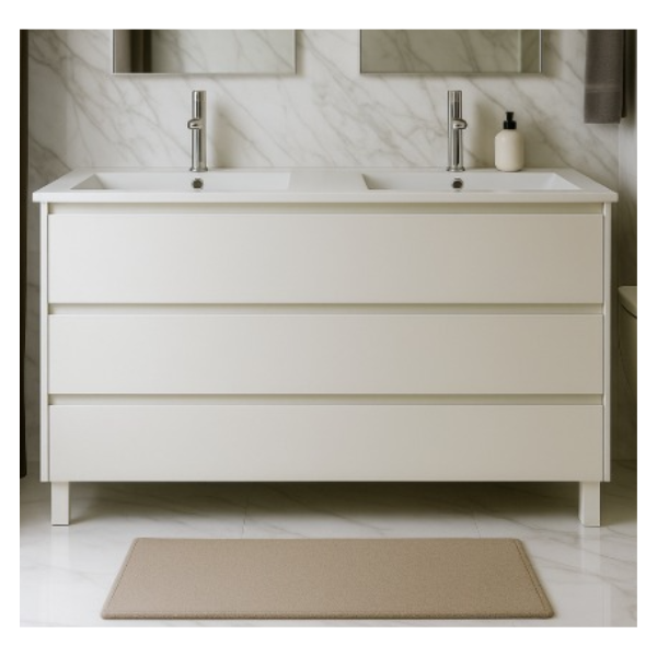 Taiga Móvel 3 gavetas c/pés Branco Torvisco+lavatório branco c/2 pios
