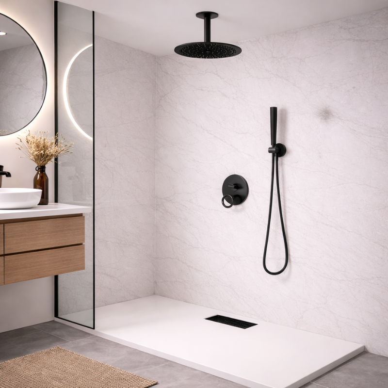 Marselha KIT de duche embutido Preto (Chuveiro ao tecto)