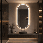 Aurora Espelho LED Oval Touch com Desembaciador Perfil Dourado Mate