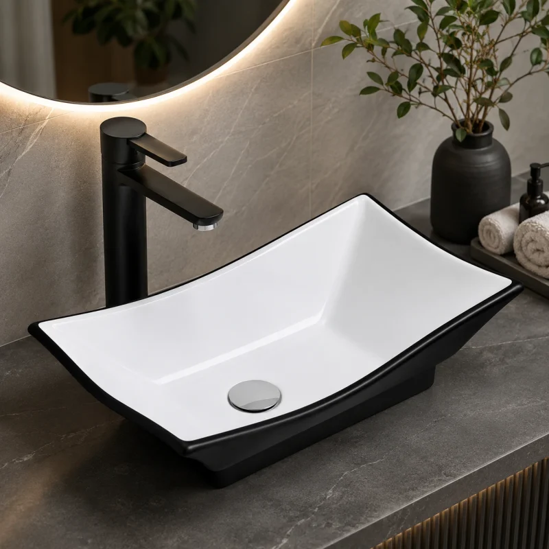 Lavatório de Pousar Palma Branco e Preto